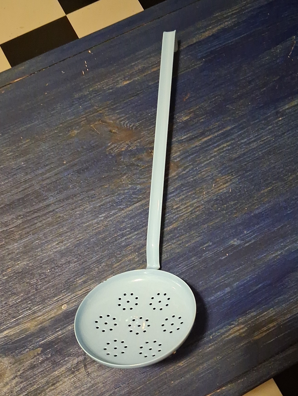 Vintage Enamel Light Blue Skimmer Spoon